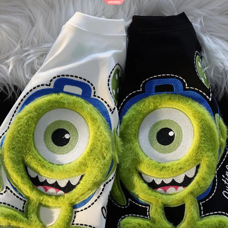 Áo Thun Tay Ngắn Cổ Tròn Dáng Rộng Thêu Hoạt Hình mike Thời Trang Cho Nữ