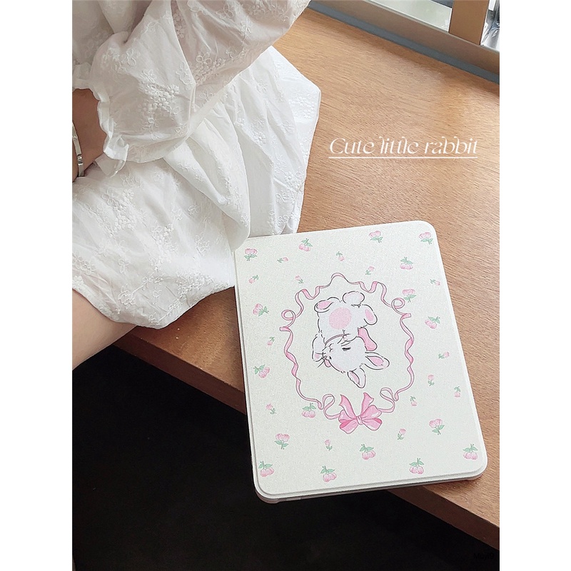 Bao Da Máy Tính Bảng In Hình Thỏ Đeo Nơ Cho Ipad 10.2 10 Mini 6 9.7 Air 10.9 Pro 11 / 12.9 Gen 9 Ốp