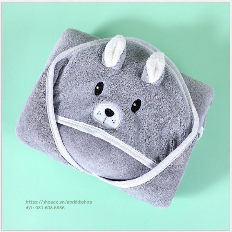 Khăn ủ quấn bé sơ sinh có mũ hình thú xinh xắn và dễ thương, chất liệu vải mềm mại, khăn tắm có mũ quấn bé thấm hút tốt