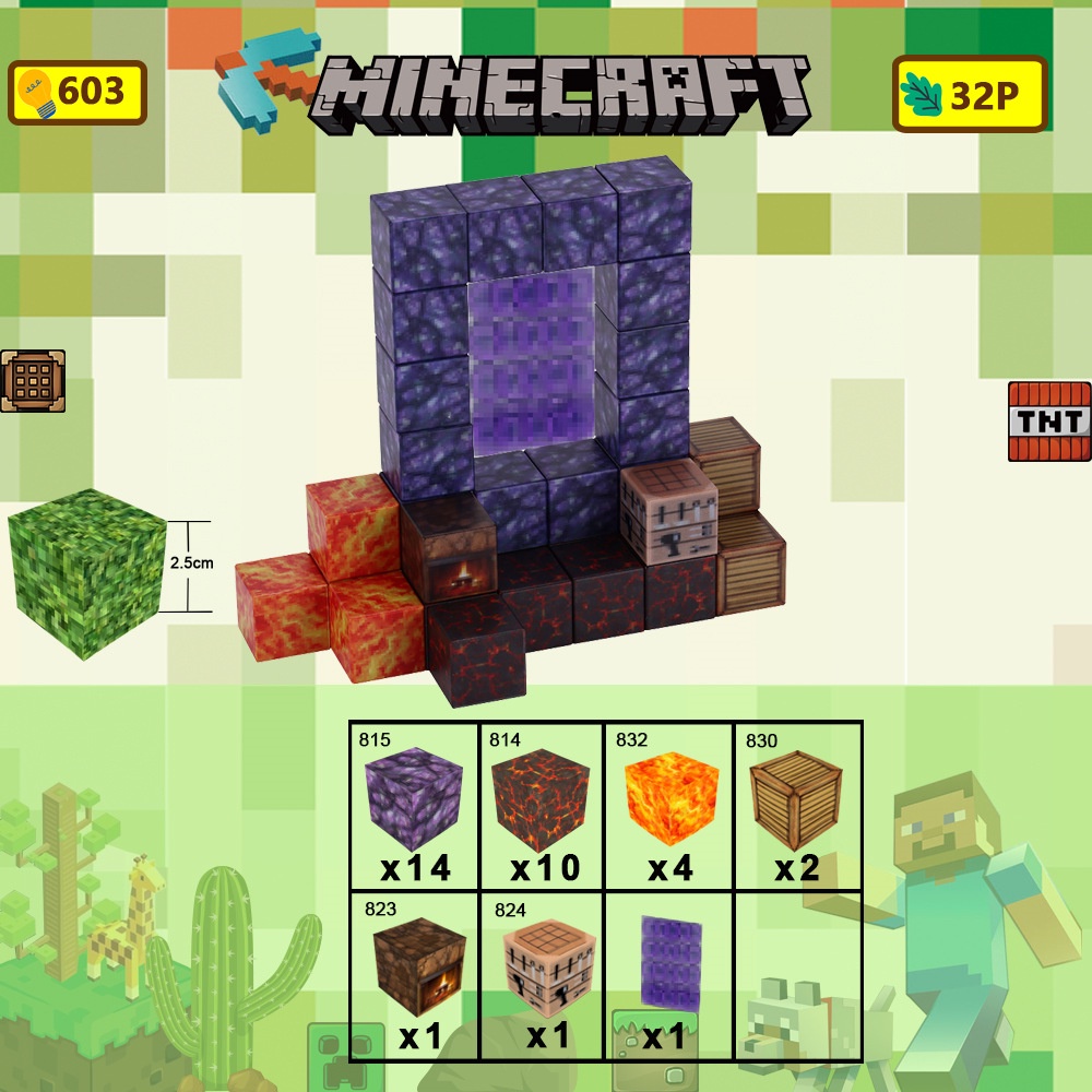 Minecraft Bộ 10 Khối Nam Châm Lắp Ráp Mô Hình Đồ Chơi Giáo Dục Cho Bé diy