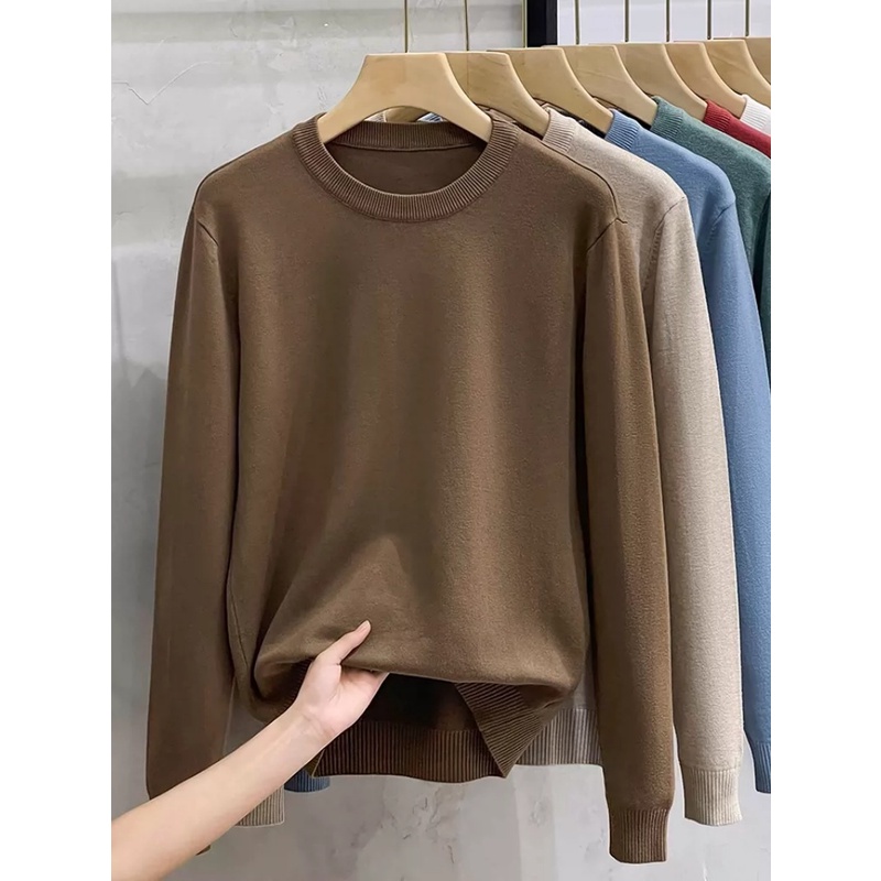 Áo sweater Dệt Kim Cổ Tròn Màu Trơn Thời Trang Xuân Thu Mới Cho Nam