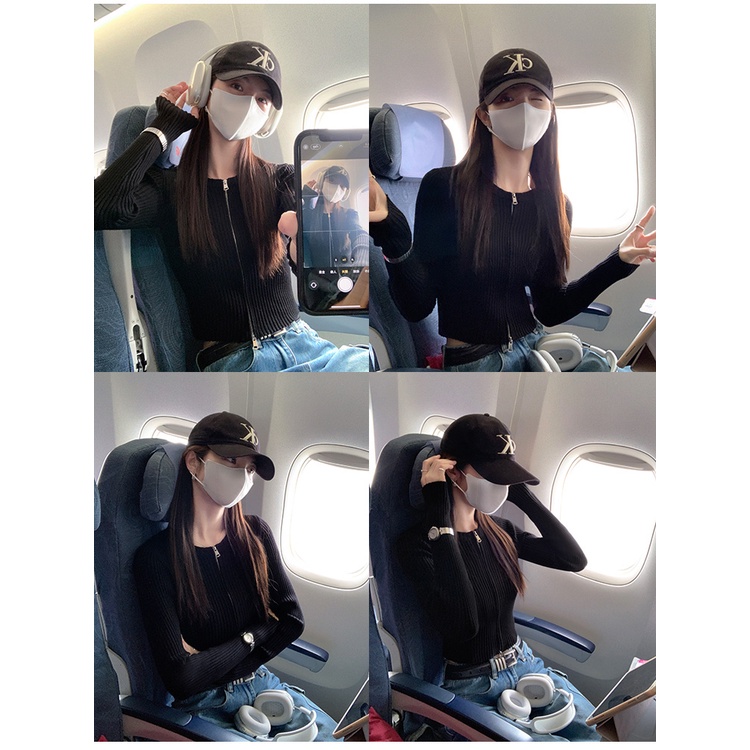 Áo cardigan Dệt Kim Dài Tay Dáng Ôm Phối Khóa Kéo Đôi Thời Trang Thu Đông Hàng Mới 2023 Dành Cho Bạn Nữ