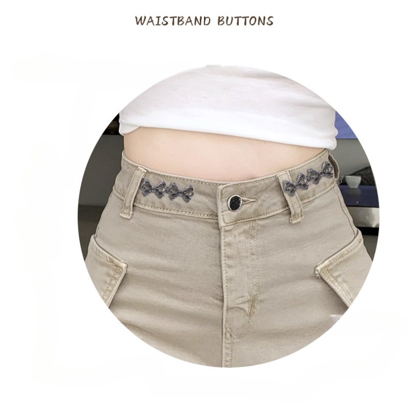 Ahellogirl Chân Váy jeans Xếp Ly Cài Nút Xếp Ly Vô Hình Điều Chỉnh Được