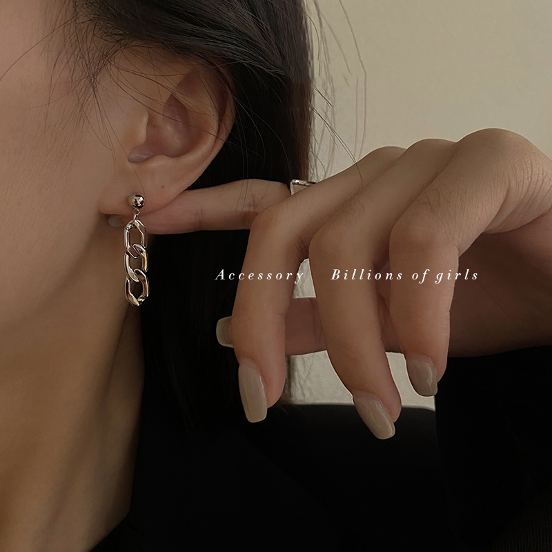 Khuyên Tai Bạc Dạng Dây Xích Phong Cách punk Cá Tính Cho Nữ