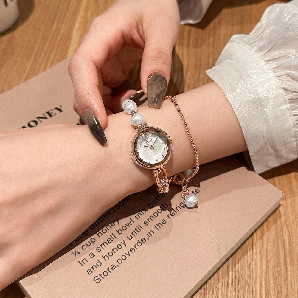 Đồng Hồ Nữ Thời Trang Chính Hãng Chống Nước Mặt Tròn Nhỏ Dây Hạt Châu SKHL 2609 - BH 6 tháng