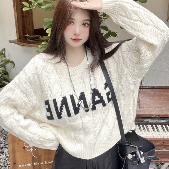 Áo Len Dài Tay Cổ Tròn In Chữ Thiết Kế Mới Thời Trang Dành Cho Mùa Thu Đông áo sweater áo len croptop