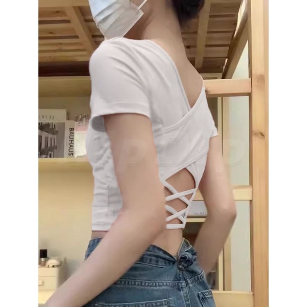 Áo baby tee trơn Áo sơ mi croptop Áo hở ngực Áo Thun cotton Nguyên Chất Trễ Vai Dáng Ôm Ngắn Hở Rốn Phong Cách Mới Mùa Hè