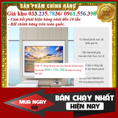 {SALE.} [Tivi LG Chính hãng] Tivi LG NanoCel 4K 65 inch 65NANO86TPA - Mới 100%