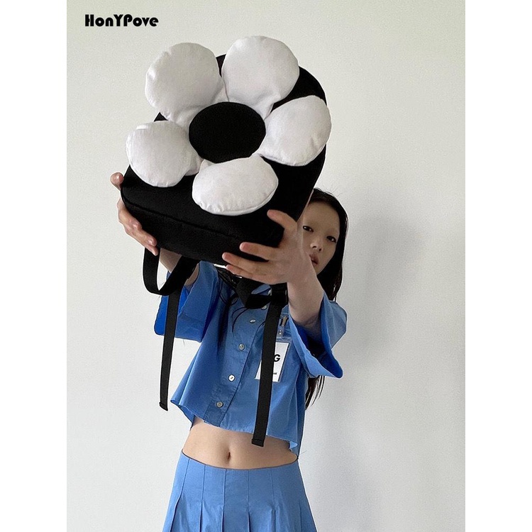 Ba Lô nylon In Hoa Trắng Đen Thời Trang Mùa Xuân xq04