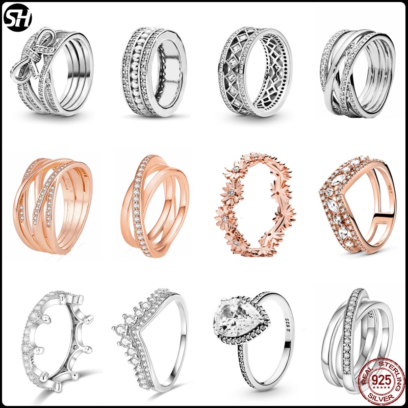 Mới Pandora Bạc 925 Nhẫn Nữ Đính Hôn Trang Sức Kỷ Niệm Lấp Lánh Đánh Bóng Đường Nhẫn Thắt Nút Trái T
