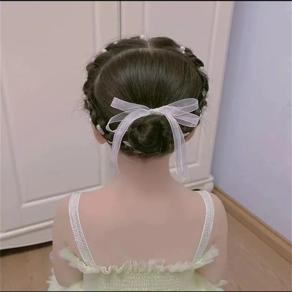 Dây Cột Tóc Lưới Đính Ngọc Trai Nhân Tạo Thắt Nơ Xinh Xắn Cho Bé Gái