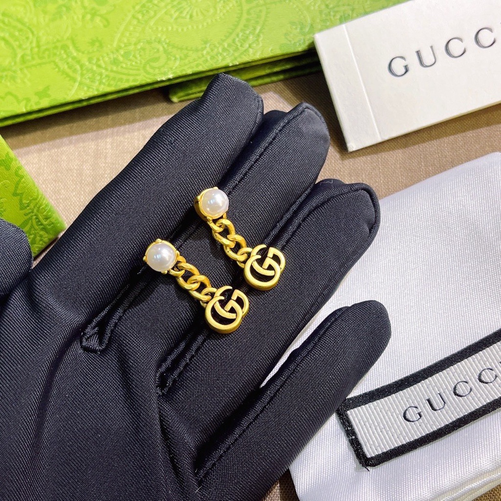 Bông Tai Gucci Bằng Thép Titan Chống Thấm Nước Không Gỉ Hình Chữ gg Đôi Thời Trang Cho Nữ
