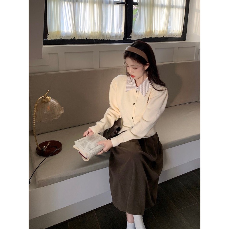 Áo sweater Cổ polo Tay Dài Dáng Rộng Phong Cách Thời Trang Pháp Dành Cho Nữ