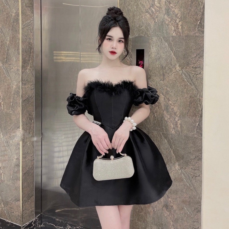 Váy cúp lông tapta tay tơ chun eo đá miin