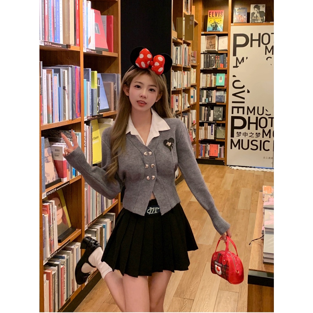 LIVE GREAT Set Áo Len polo Tay Dài Và Chân Váy Ngắn Thời Trang Thanh Lịch Dành Cho Nữ