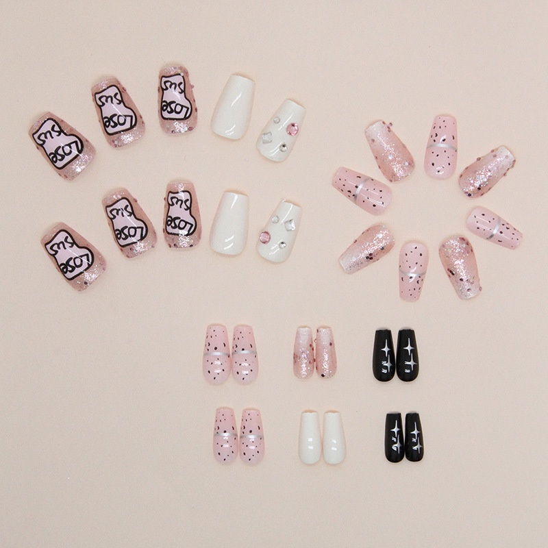 Móng Tay Ngắn Múa Ba Lê Đính Kim Cương Giả Màu Trắng Hồng Dễ Thương Nhẹ Nhàng Cho Nữ ins