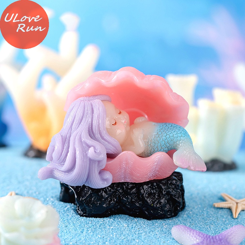 Uloverun Tượng Nàng Tiên Cá Nhân Tạo Bằng resin Dễ Thương Trang Trí Bể Cá vn