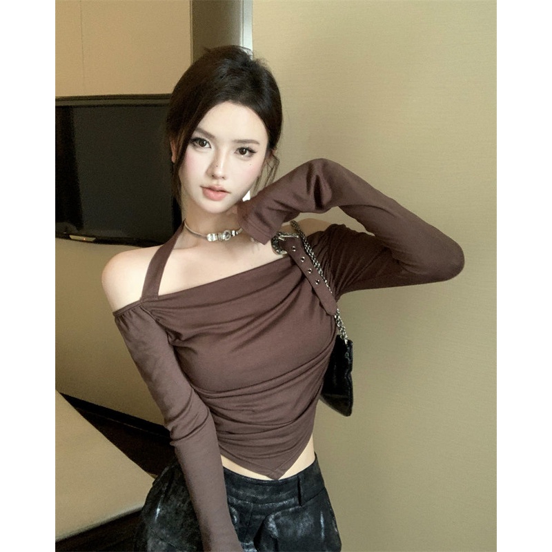 Áo Thun Lệch Vai Phong Cách retro Thời Trang Mùa Thu Dành Cho Nữ