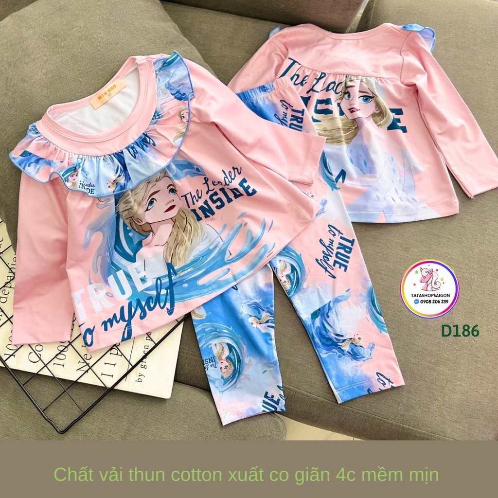 23 đến 42kg - Đồ bộ tay dài thun lạnh in 3D hoạt hình pony công chúa cho bé gái size đại D186