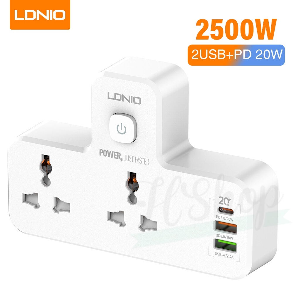 Ổ cắm đa năng LDNIO SC2311 tải 2500W 2AC+ 1C+2U sạc nhanh QC3.0 PD 20W, tích hợp đèn ngủ