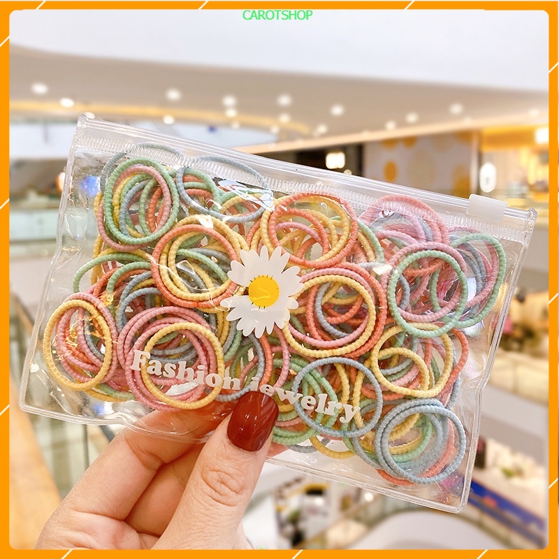 Set Túi 100 Dây Cột Tóc Mini Màu Sắc Xinh Xắn Cho Bé Yêu