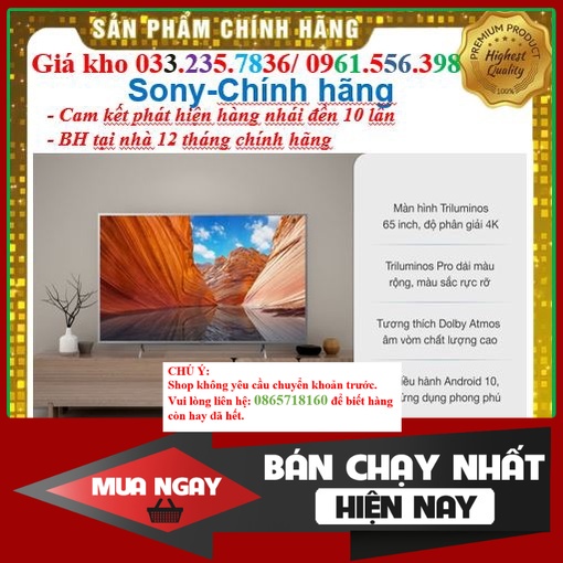 Smart Tivi Sony 65 Inch KD-65X9000H 4K UHD &lt; Chính hãng BH:24 tháng tại nhà toàn quốc &gt; - Mới 100%