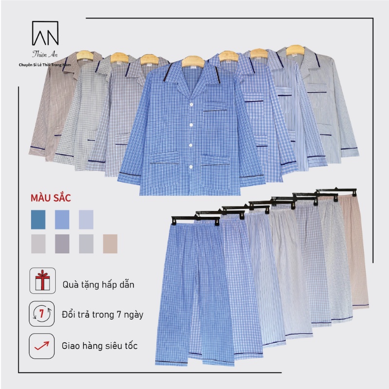 Đồ Bộ Nam Pijama dài tay Cao Cấp CAMAVINGA Thích Hợp Với Nam Trung Niên Chất Liệu Vải Cotton Thoáng Mát