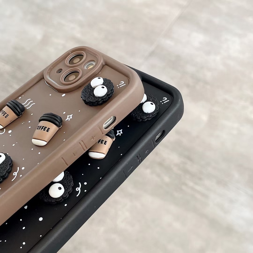 Ốp Điện Thoại Màu Đen Chống Rơi Hình Bánh / Cà Phê / Bánh Ngọt Cho iphone 15 pro max 11 12 13 14 x xr xs