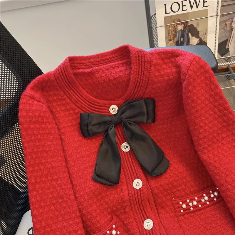 Áo Khoác cardigan Dệt Kim Dáng Ngắn Đính Nơ Thời Trang Mùa Thu 2023 Mới