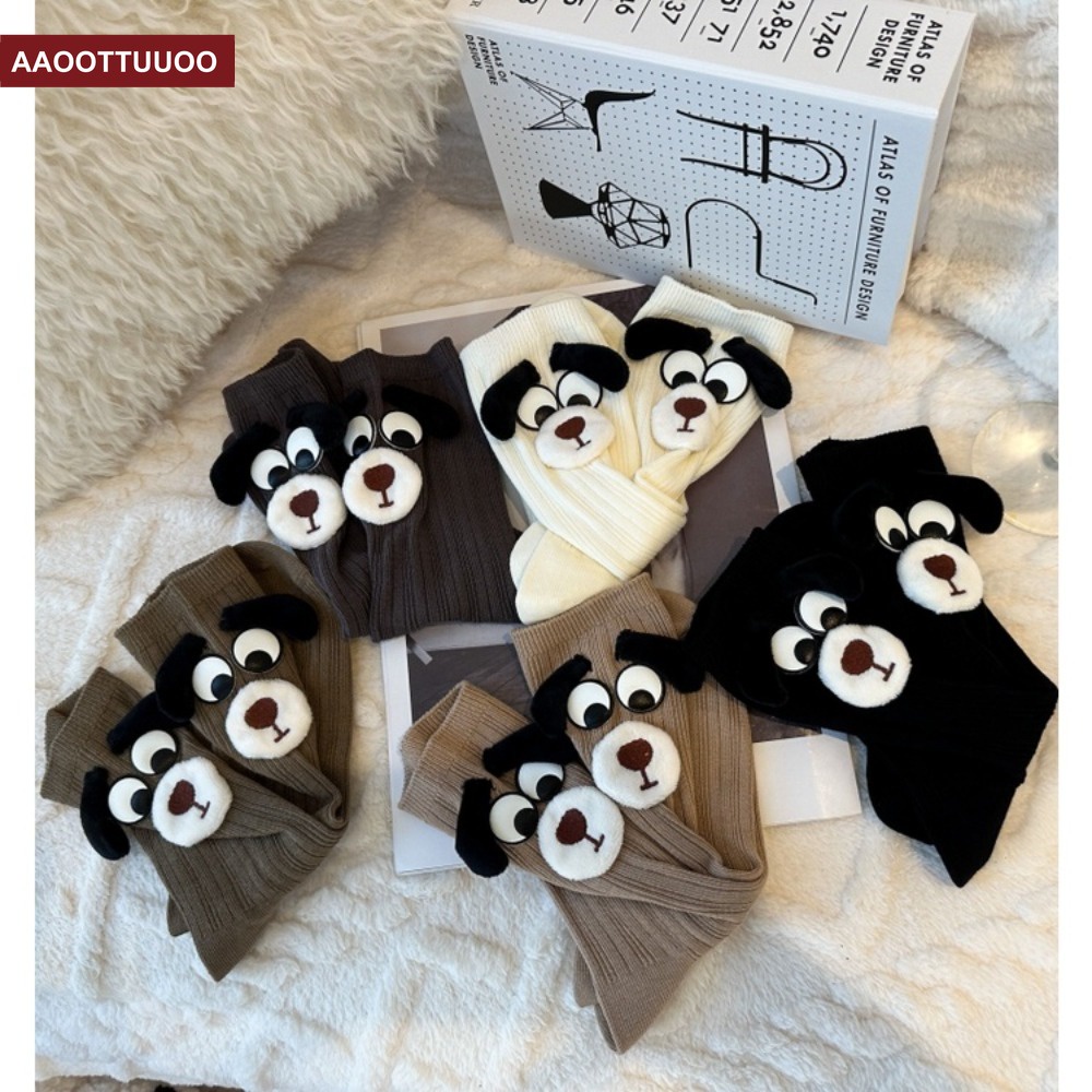 Dễ Thương Vớ Dài Trung Bình Họa Tiết Hoạt Hình Chú Chó Tai To Thời Trang Mùa Thu Cá Tính Cho Nữ