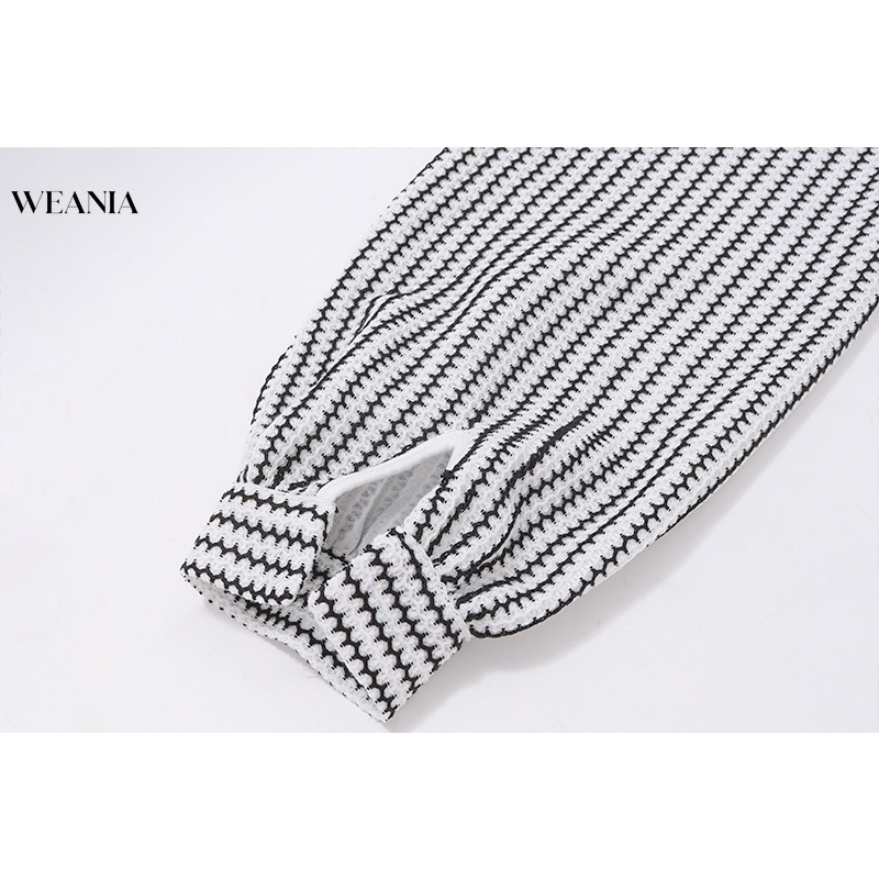 Set Đầm mini 2 Món Tay Phồng Dài Thiết Kế Xẻ Tà Kẻ Sọc Đính Nơ Thời Trang Mới Cho Nữ