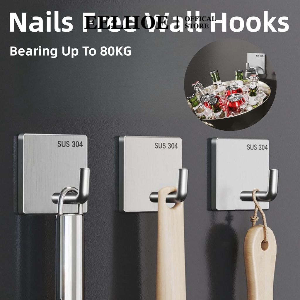 Móc Treo Tường Tự Dính EELHOE Móc Treo Tường Bằng Thép Không Gỉ 304 Chịu Lực Mạnh Mẽ Treo Quần Áo Móc Vòi Voi Móc Treo Tường Nhà Bếp miiki_vn
