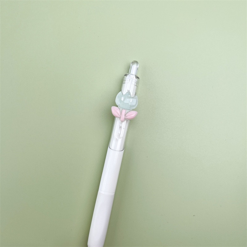 Bút Bi Bấm deli dupe gắn charm hoa nhí Mực Gel Đen Ngòi 0.5mm đáng yêu
