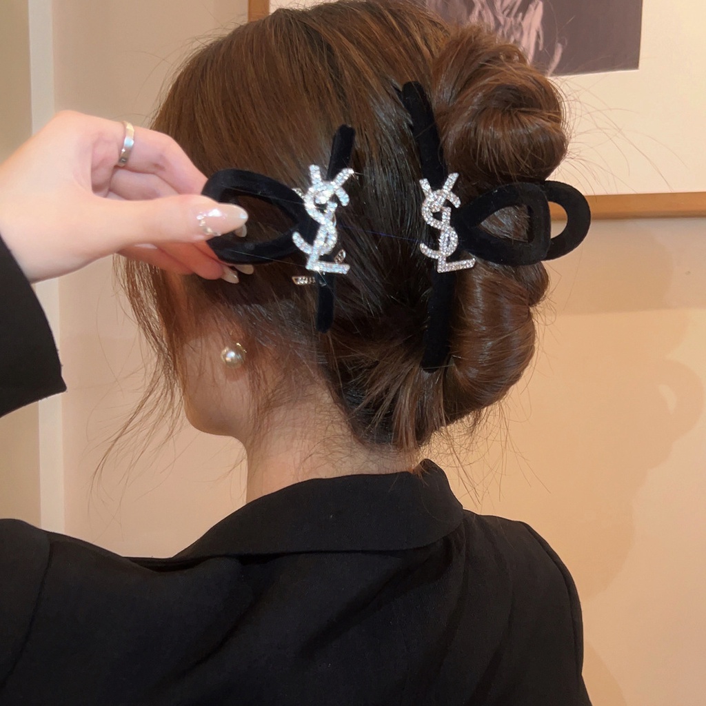 Kẹp Tóc Nhung Đen Đính Kim Cương Giả Lấp Lánh Phong Cách retro Pháp 2023