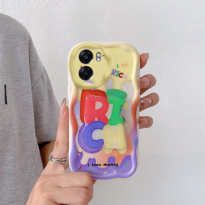 Ốp Điện Thoại Màu Kem In Họa Tiết Hoạt Hình Có Vòng Tay & Giá Đỡ Cho oppo a57 5g a77 a57 2022 realme q5i v23 5g