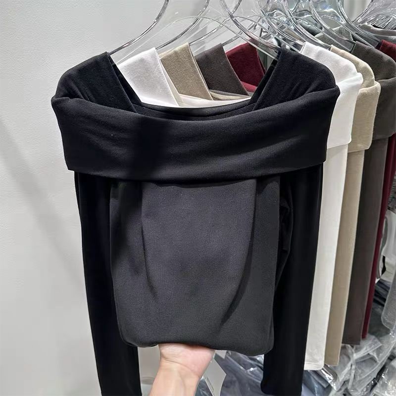 Áo Thun Tay Dài Ôm Dáng Màu Trơn Thời Trang Thu Đông Cho Nữ