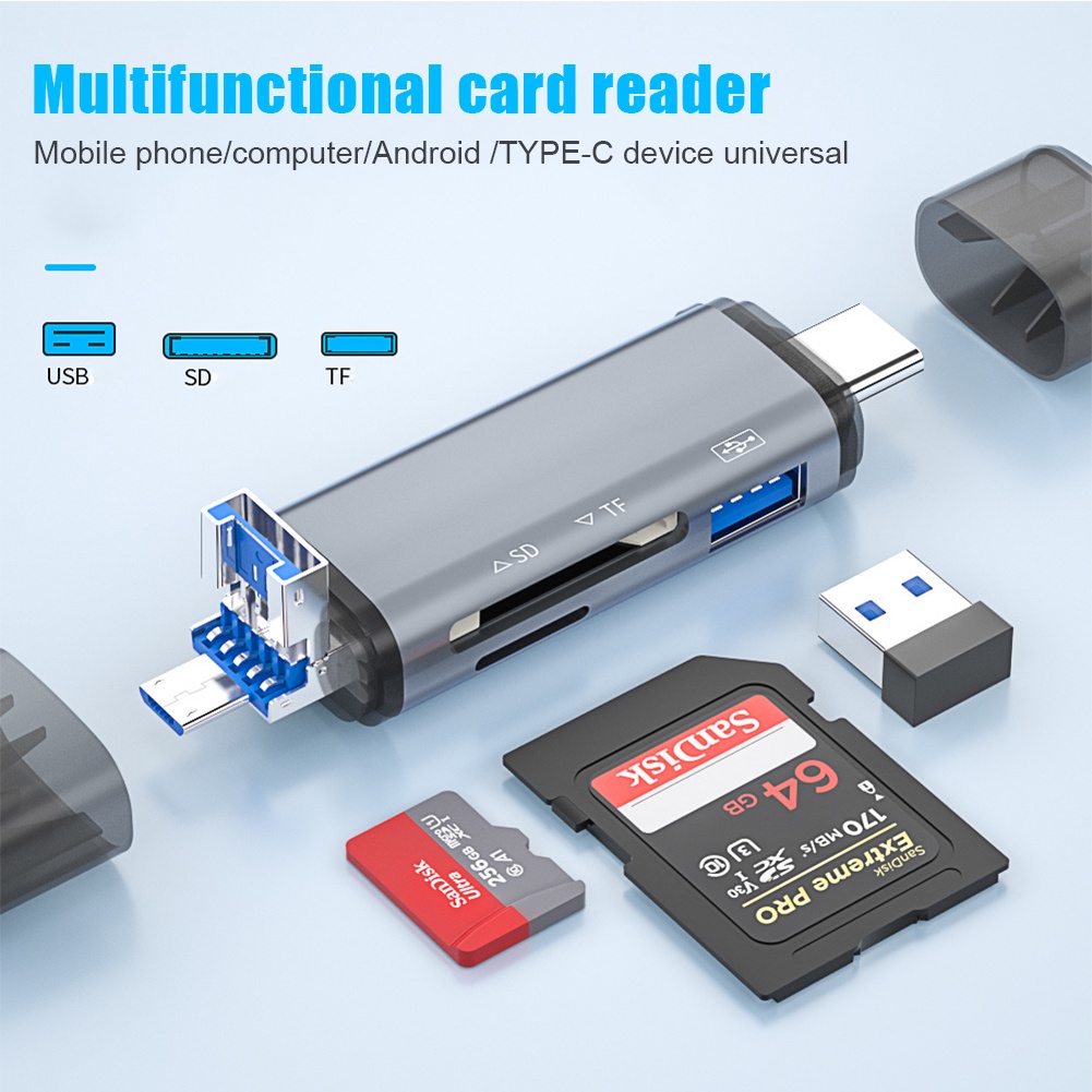 Đầu Đọc Thẻ Nhớ otg tf micro usb sd 6 Trong 1 Cho macbook samsung huawei xiaomi laptop phone type-c