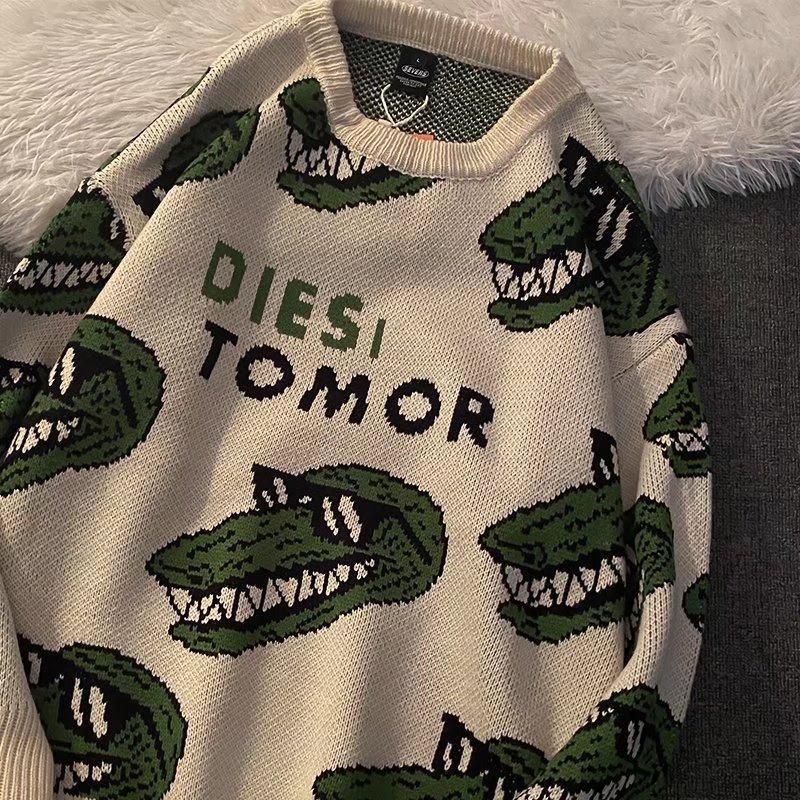 Áo sweater Dáng Rộng In Hoạt Hình Phối Màu Tương Phản Kiểu retro Mỹ Cá Tính Cho Nam