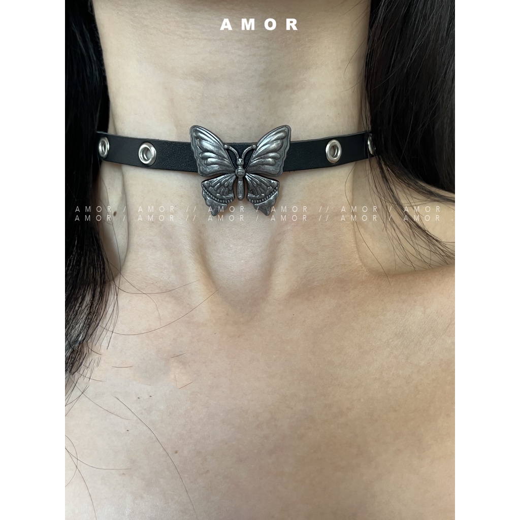 Vòng Cổ choker Hình Bướm Màu Tối Phong Cách punk Cổ Điển