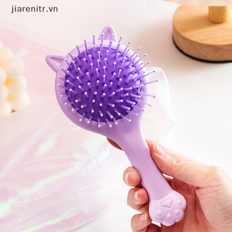 Lược Chải Tóc Hình Tai Mèo Có Gương Trang Điểm Tiện Dụng