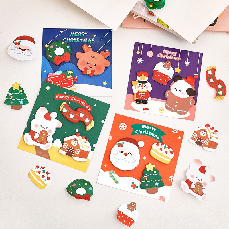 Hoạt Hình Giấy Dán Ghi Chú Tự Dính Họa Tiết Giáng Sinh / Ông Già Noel & Cây Thông Điệp / Người Tuyết Dễ Thương