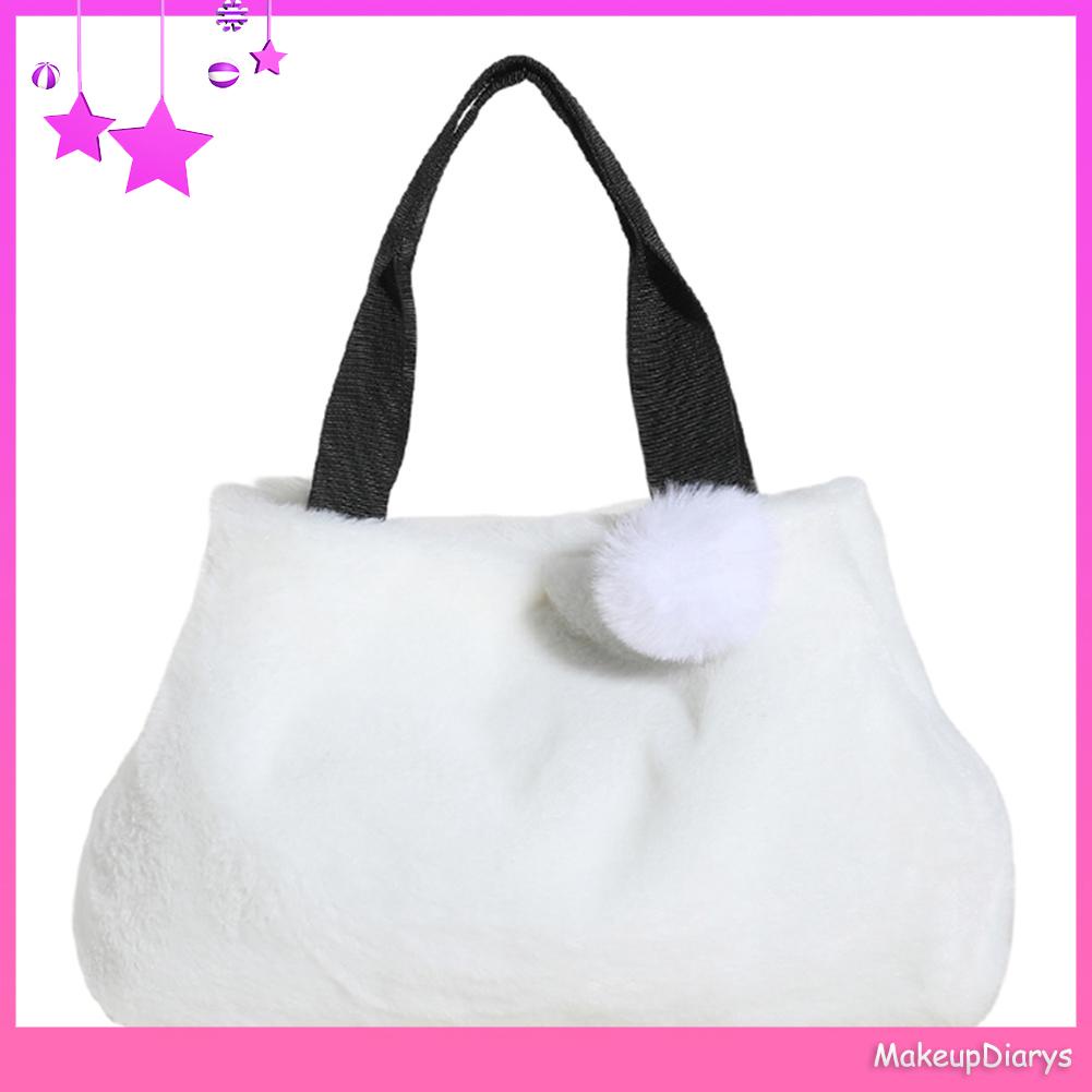 ★ Mỹ Phẩm Trang Điểm ★ Túi Xách Đeo Vai Phủ Lông Màu Trơn Thời Trang Thu Đông Dành Cho Nữ