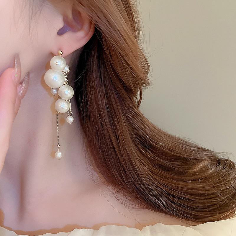 Khuyên Tai Dáng Dài Đính Ngọc Trai Lãng Mạn Phong Cách Pháp Thiết Kế Mới