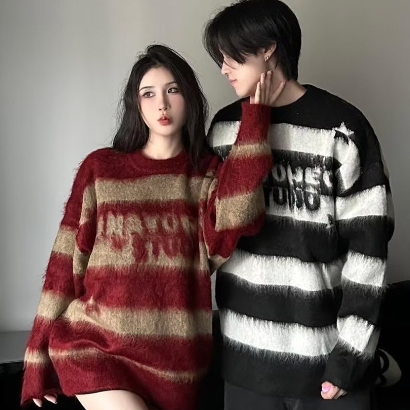 Áo sweater Dệt Kim Kẻ Sọc Ngôi Sao Thời Trang Hàn Quốc Dành Cho Cặp Đôi