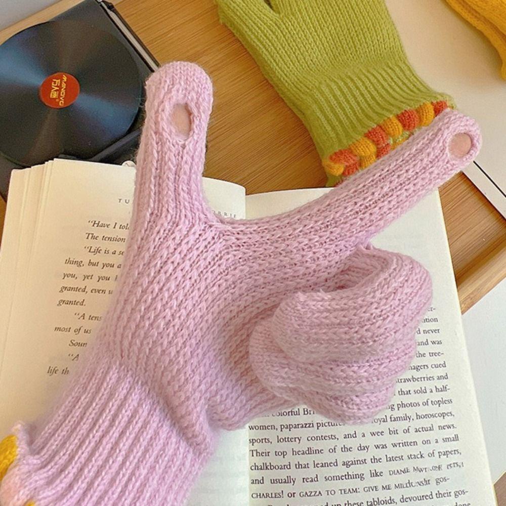 Găng Tay Dệt Kim Dày Dặn Giữ Ấm Có Thể Chạm Màn Hình Cảm Ứng Màu Sắc