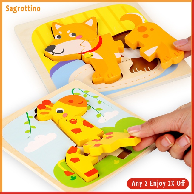 Sag Đồ Chơi Lắp Ráp Hình Động Vật Hoạt Hình Ba Chiều Bằng Gỗ Dành Cho Trẻ Em