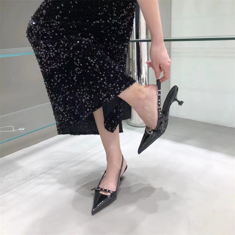 Đen Giày Sandal Cao Gót Mũi Nhọn Thời Trang Xuân Hè 2023 Dành Cho Nữ