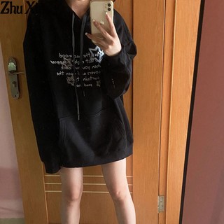 Áo hoodie tay dài in chữ và ngôi sao thời trang cho nữ