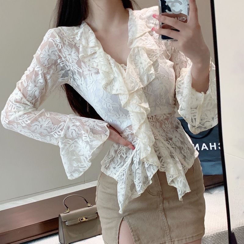 Áo Sơ Mi Ren Lỗ Màu Sắc Thời Trang Cho Nữ