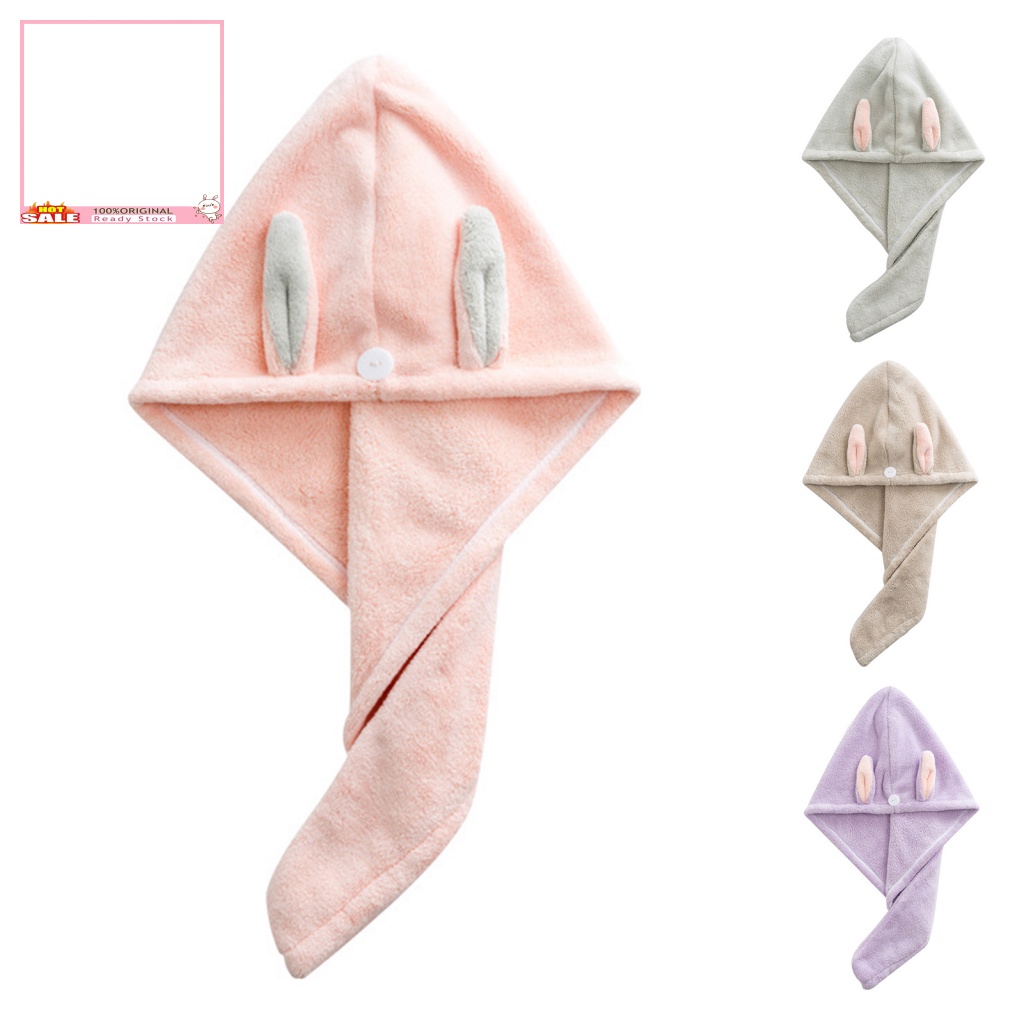 Khăn Quấn Tóc Bằng Vải Sợi Nhỏ Siêu Thấm Hút Nhanh Khô Thiết Kế Tai Thỏ Dễ Thương